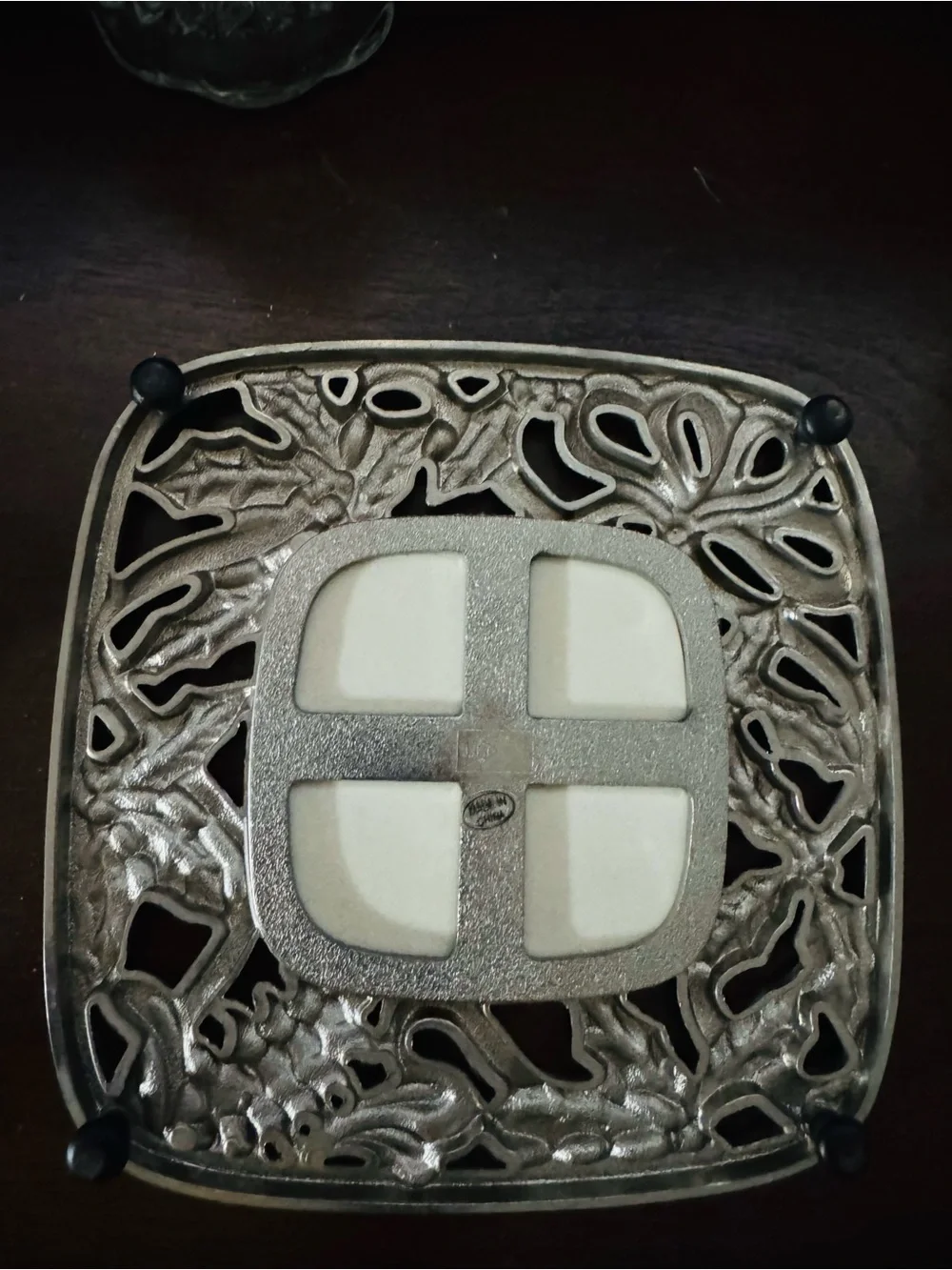 Lenox Red Cardinal Holiday Trivet with Silver-Tone Holly Frame